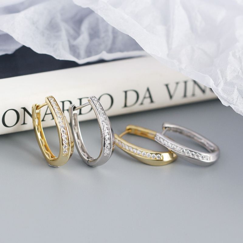 Lovcia Office CZ U Shape 21mm Gold Tone Hoop Earrings-Earrings-Yellow Gold-Yellow Gold