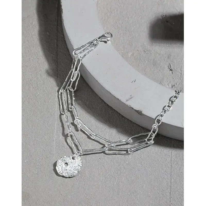 Lovcia Office Double Layers Hollow Chain Lotus Leaf 925 Sterling Silver Bracelet-Bracelets-Silver-Silver