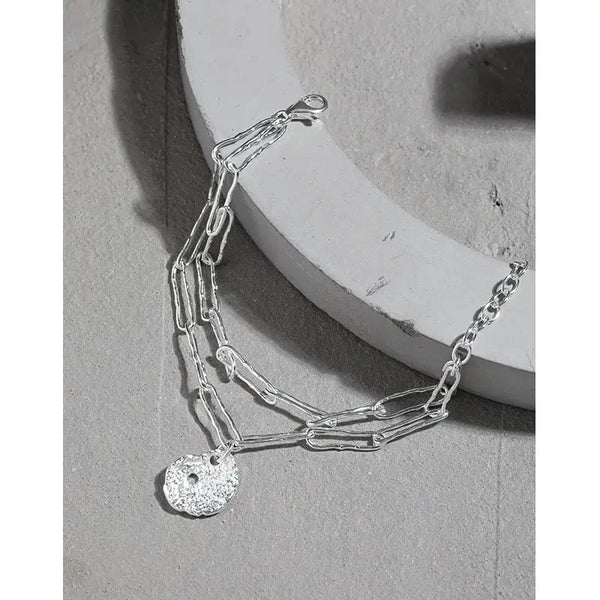 Lovcia Office Double Layers Hollow Chain Lotus Leaf 925 Sterling Silver Bracelet-Bracelets-Silver-Silver
