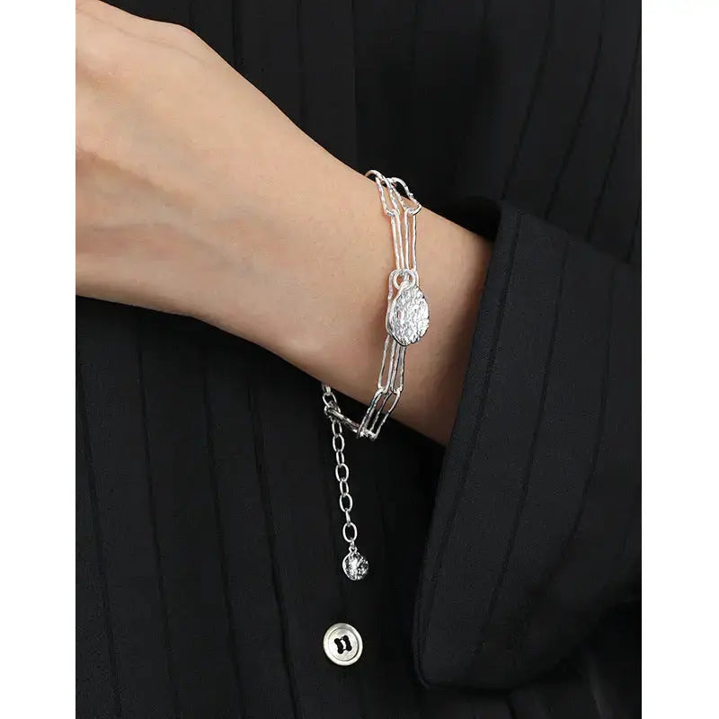 Lovcia Office Double Layers Hollow Chain Lotus Leaf 925 Sterling Silver Bracelet-Bracelets-Silver-Silver