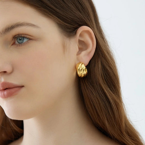 Lovcia Office Geometry 925 Sterling Silver Twisted Hoop Earrings-Earrings-Yellow Gold-Yellow Gold