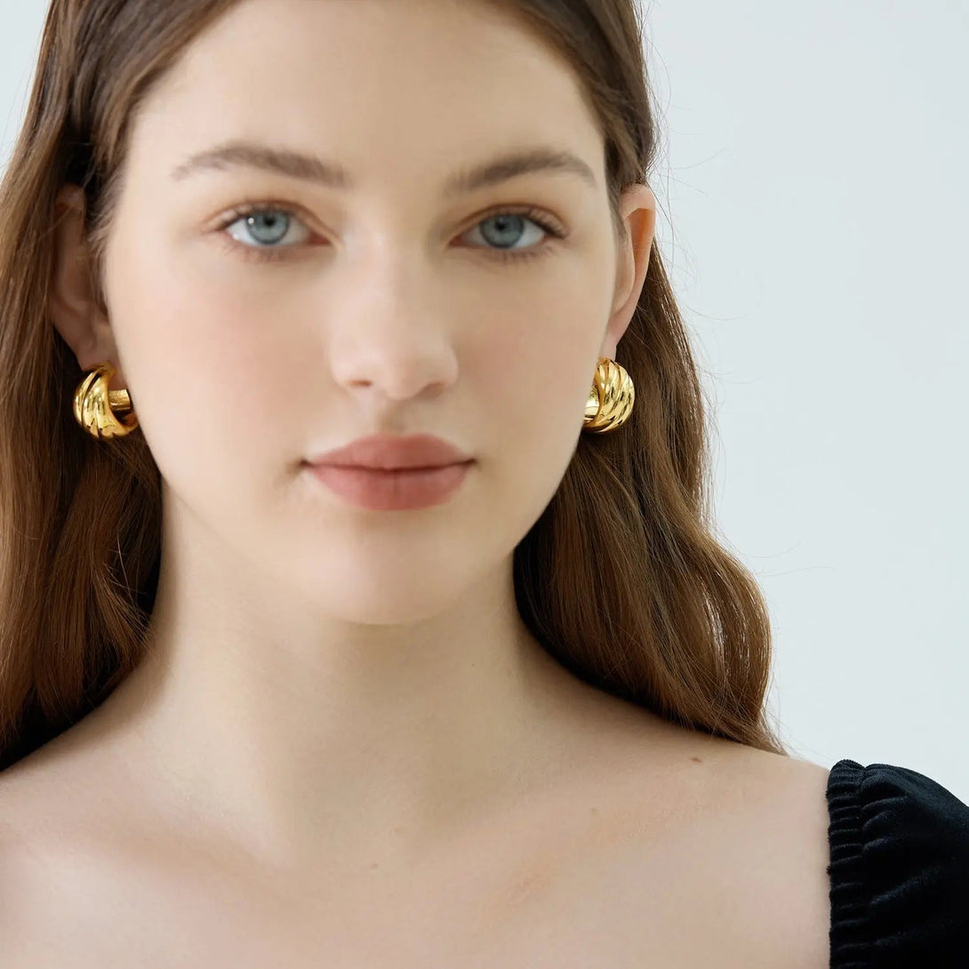 Lovcia Office Geometry 925 Sterling Silver Twisted Hoop Earrings-Earrings-Yellow Gold-Yellow Gold
