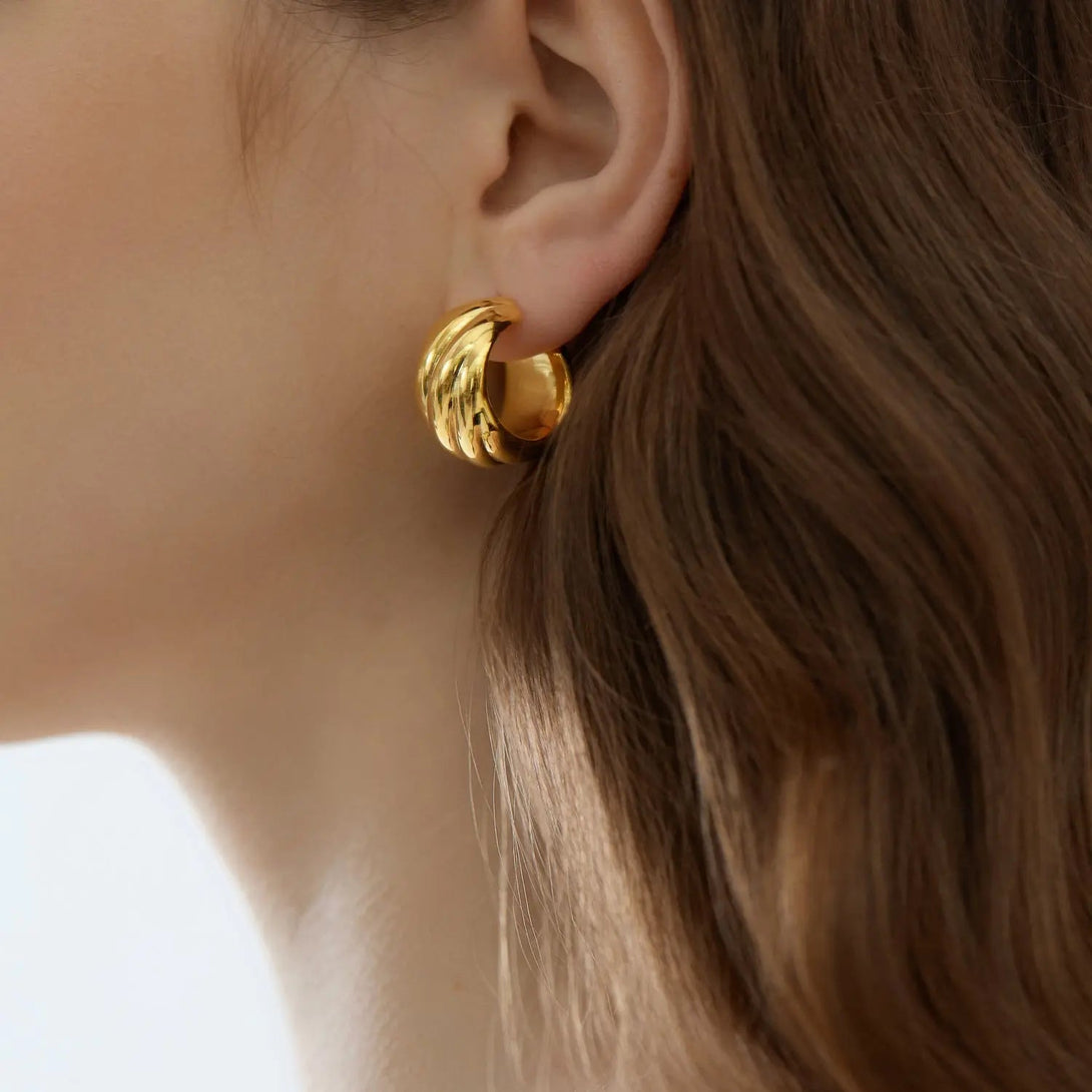 Lovcia Office Geometry 925 Sterling Silver Twisted Hoop Earrings-Earrings-Yellow Gold-Yellow Gold