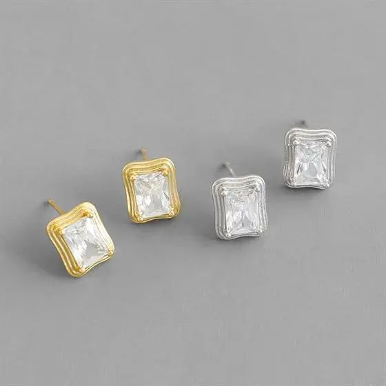 Lovcia Office Geometry CZ Rectangle 925 Sterling Silver Stud Earrings-Earrings-Silver-Silver