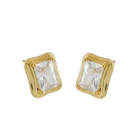 Lovcia Office Geometry CZ Rectangle 925 Sterling Silver Stud Earrings-Earrings-Silver-Silver