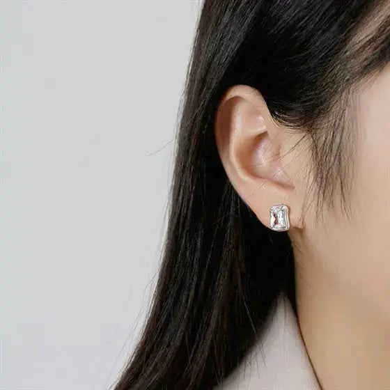 Lovcia Office Geometry CZ Rectangle 925 Sterling Silver Stud Earrings-Earrings-Silver-Silver