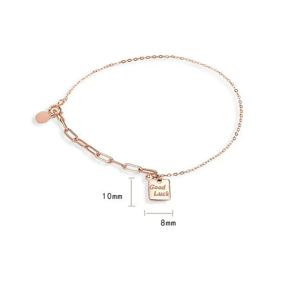 Lovcia Office Good Luck Letters Hollow Chain 925 Sterling Silver Bracelet-Bracelets-Rose Gold-Rose Gold