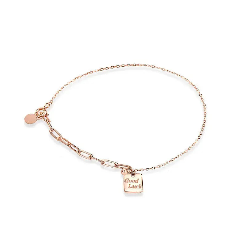 Lovcia Office Good Luck Letters Hollow Chain 925 Sterling Silver Bracelet-Bracelets-Rose Gold-Rose Gold