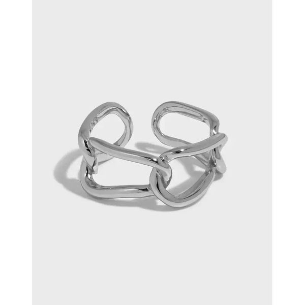 Lovcia Office Hollow Chain Wide 925 Sterling Silver Adjustable Ring-Rings-Rhodium-Rhodium