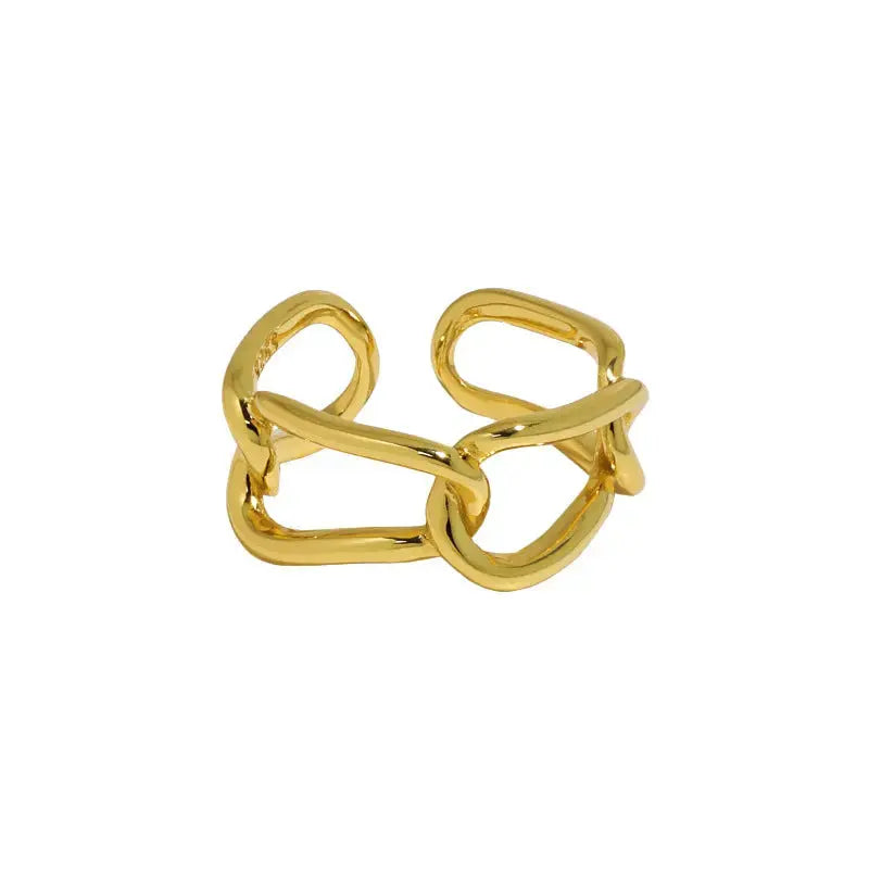 Lovcia Office Hollow Chain Wide 925 Sterling Silver Adjustable Ring-Rings-Yellow Gold-Yellow Gold
