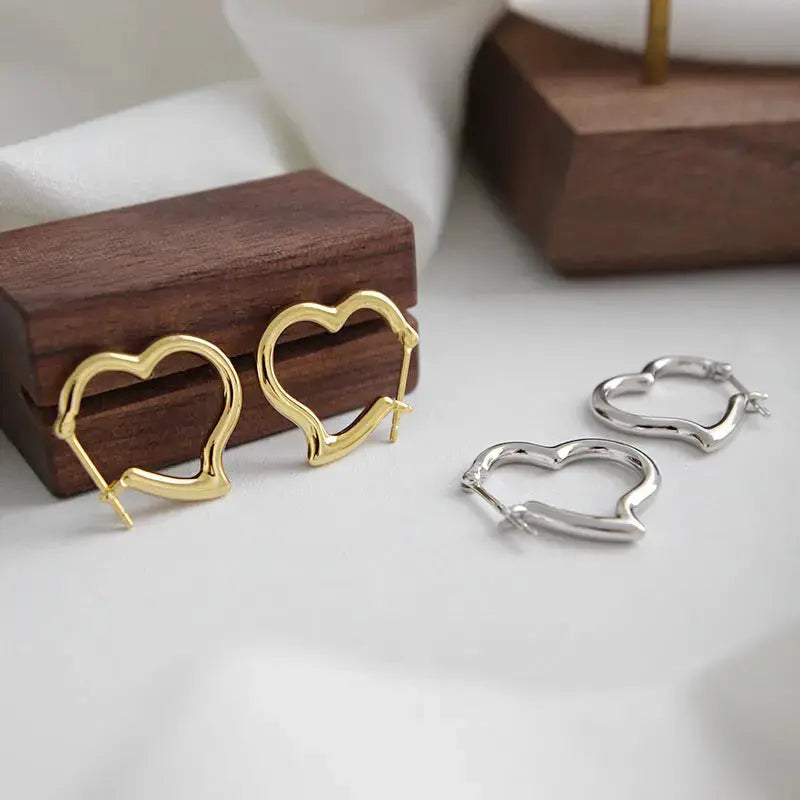 Lovcia Office Lady Hollow Heart 925 Sterling Silver Hoop Earrings-Earrings-Silver-Silver