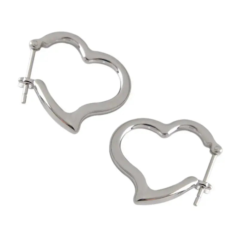 Lovcia Office Lady Hollow Heart 925 Sterling Silver Hoop Earrings-Earrings-Silver-Silver