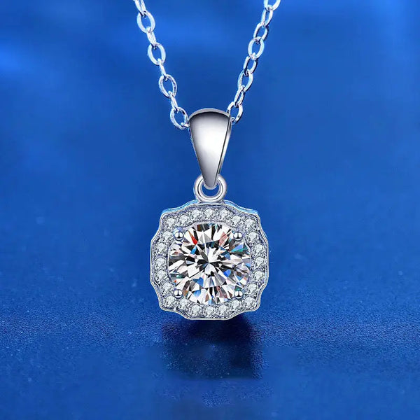 Lovcia Office Micro Setting Moissanite CZ Square 925 Sterling Silver Necklace-Necklaces-1 Carat Moissanite CZ-1 Carat Moissanite CZ