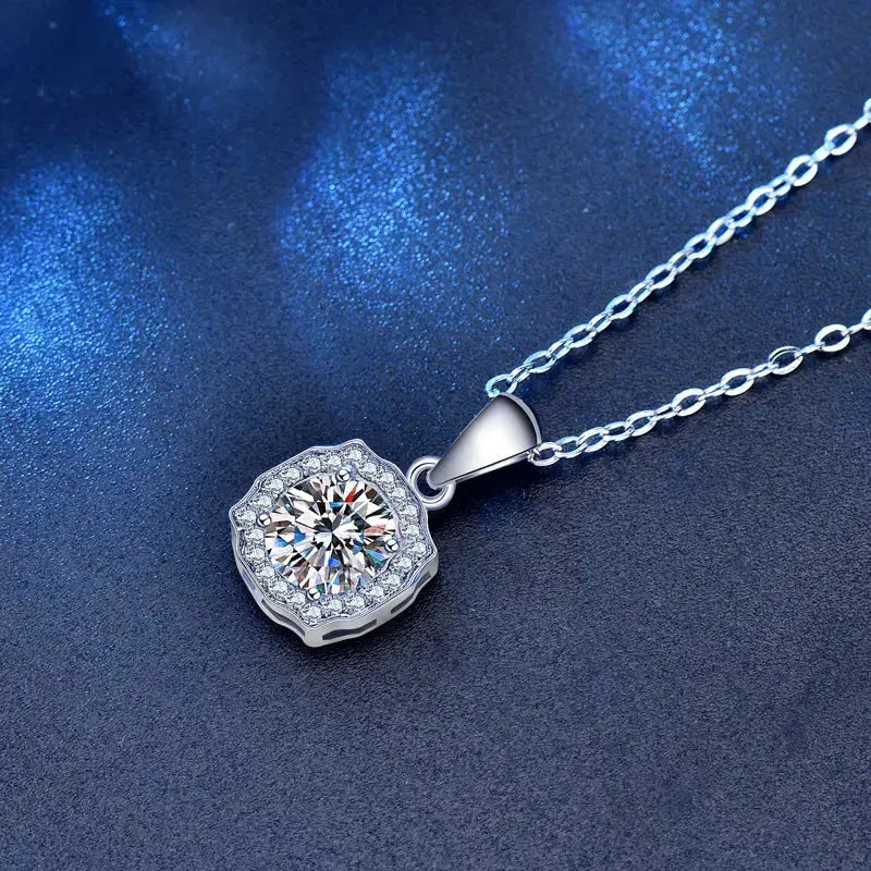 Lovcia Office Micro Setting Moissanite CZ Square 925 Sterling Silver Necklace-Necklaces-1 Carat Moissanite CZ-1 Carat Moissanite CZ