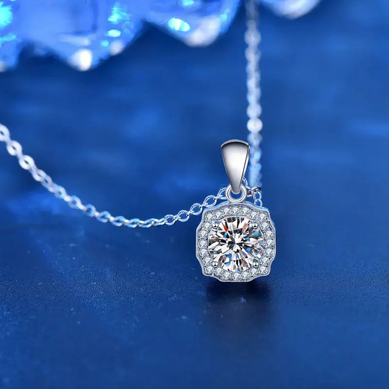 Lovcia Office Micro Setting Moissanite CZ Square 925 Sterling Silver Necklace-Necklaces-1 Carat Moissanite CZ-1 Carat Moissanite CZ