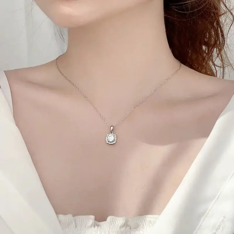 Lovcia Office Micro Setting Moissanite CZ Square 925 Sterling Silver Necklace-Necklaces-1 Carat Moissanite CZ-1 Carat Moissanite CZ