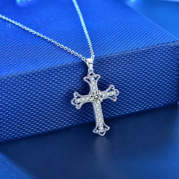 Lovcia Office Moissanite CZ Cross 925 Sterling Silver Necklace-Necklaces-400+50mm Necklace-400+50mm Necklace