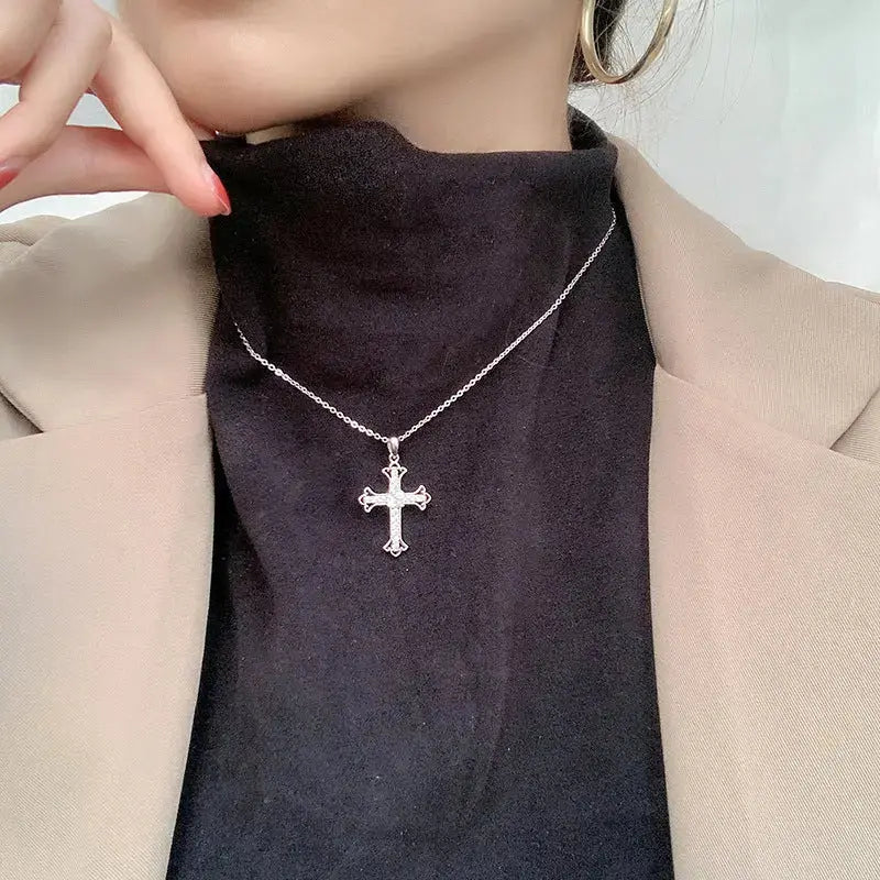Lovcia Office Moissanite CZ Cross 925 Sterling Silver Necklace-Necklaces-400+50mm Necklace-400+50mm Necklace