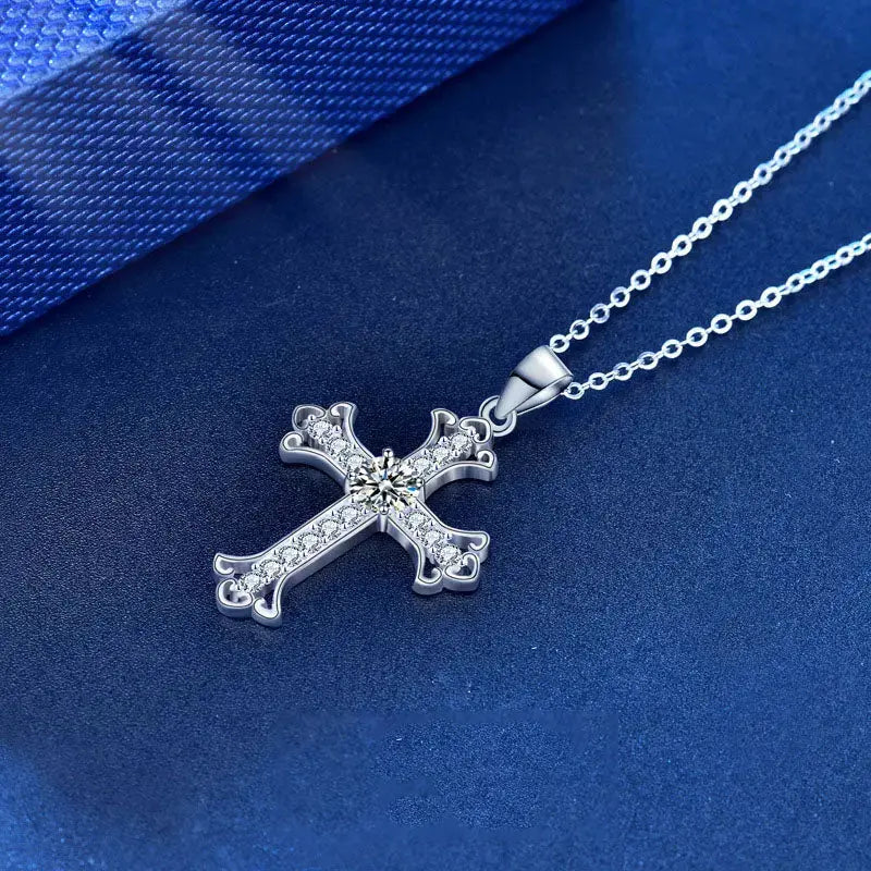 Lovcia Office Moissanite CZ Cross 925 Sterling Silver Necklace-Necklaces-400+50mm Necklace-400+50mm Necklace