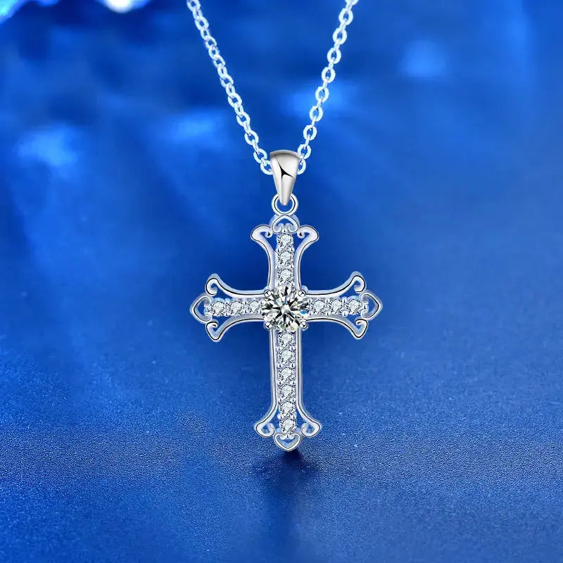 Lovcia Office Moissanite CZ Cross 925 Sterling Silver Necklace-Necklaces-400+50mm Necklace-400+50mm Necklace