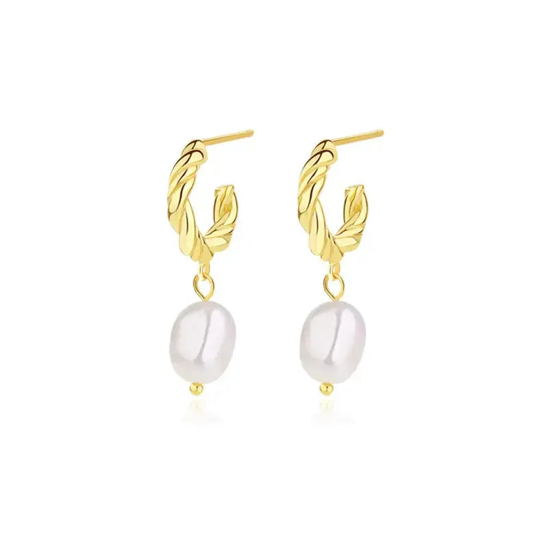 Lovcia Office Oval Shell Pearl Twisted C Shape 925 Sterling Silver Dangling Earrings-Earrings-Silver-Silver