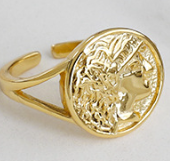 Lovcia Office Portrait Coin Round Ring 925 Gold Adjustable-Rings-Yellow Gold-Yellow Gold