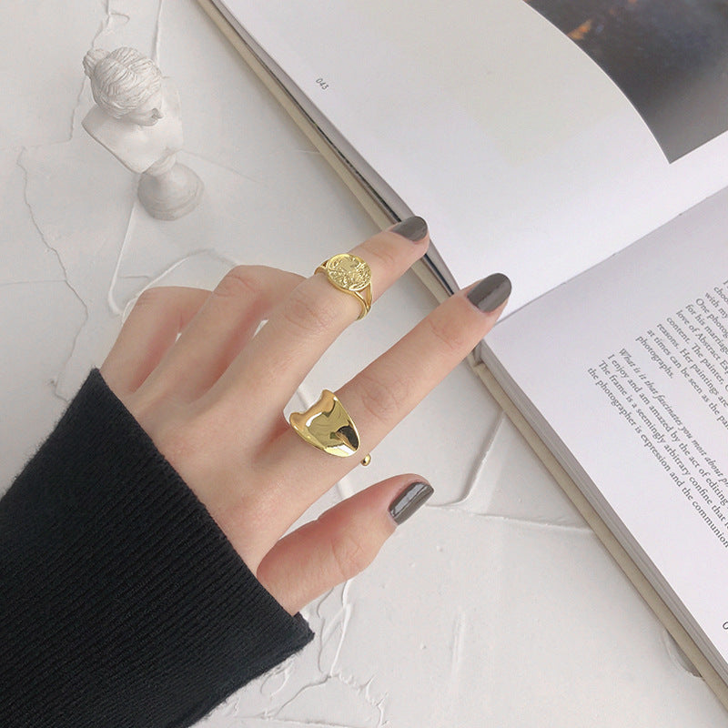 Lovcia Office Portrait Coin Round Ring 925 Gold Adjustable-Rings-Yellow Gold-Yellow Gold