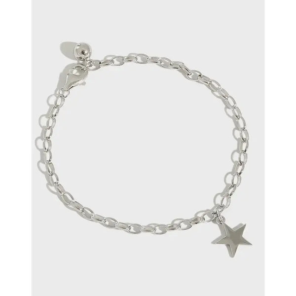 Lovcia Office Rolo Chain Star 925 Sterling Silver Bracelet-Bracelets-Rhodium-Rhodium