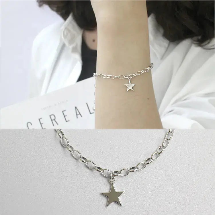 Lovcia Office Rolo Chain Star 925 Sterling Silver Bracelet-Bracelets-Rhodium-Rhodium