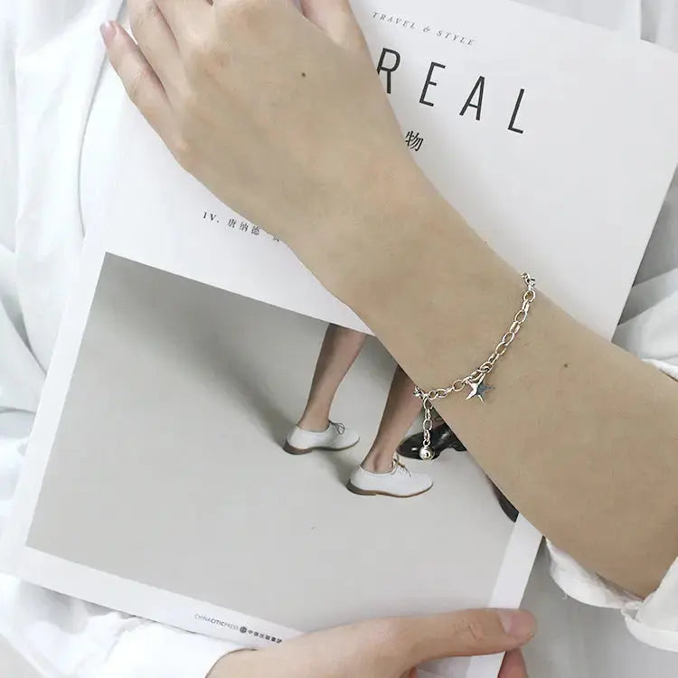 Lovcia Office Rolo Chain Star 925 Sterling Silver Bracelet-Bracelets-Rhodium-Rhodium