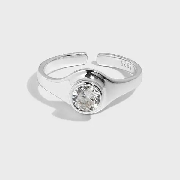 Lovcia Office Round CZ Geometry 925 Sterling Silver Adjustable Ring-Rings-Silver-Silver