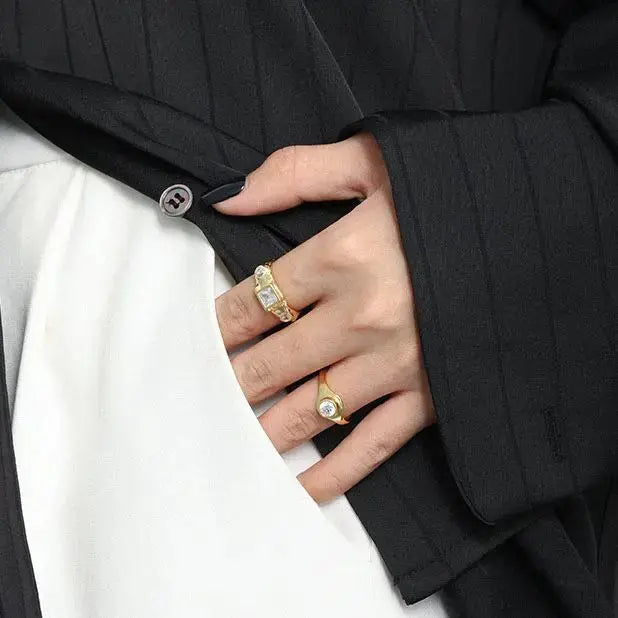 Lovcia Office Round CZ Geometry 925 Sterling Silver Adjustable Ring-Rings-Silver-Silver