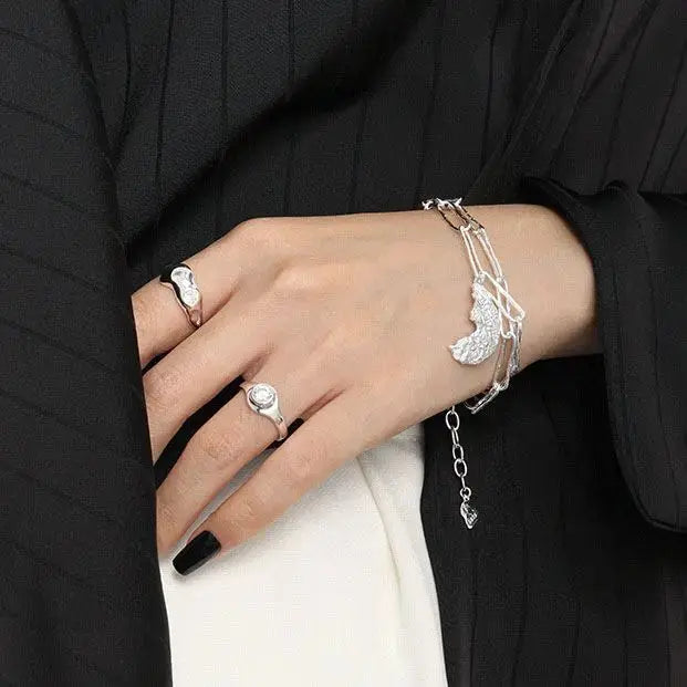 Lovcia Office Round CZ Geometry 925 Sterling Silver Adjustable Ring-Rings-Silver-Silver