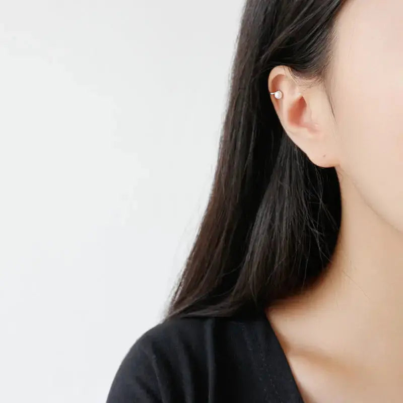 Lovcia Office Round Shell Pearl CZ 925 Sterling Silver Non-Pierced Earring(Single)-Earrings-Rhodium-Rhodium