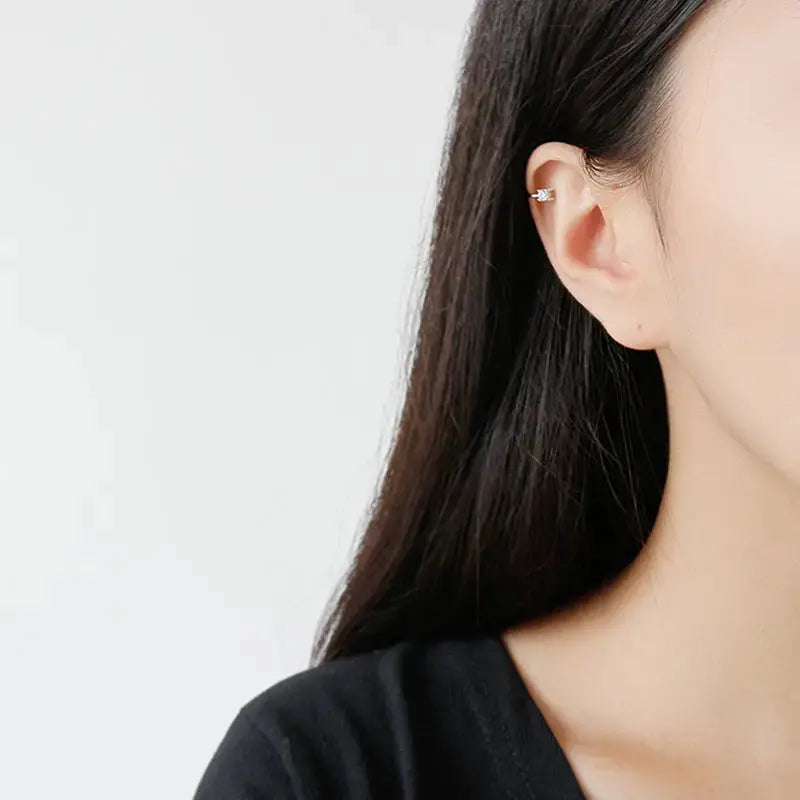 Lovcia Office Round Shell Pearl CZ 925 Sterling Silver Non-Pierced Earring(Single)-Earrings-Rhodium-Rhodium