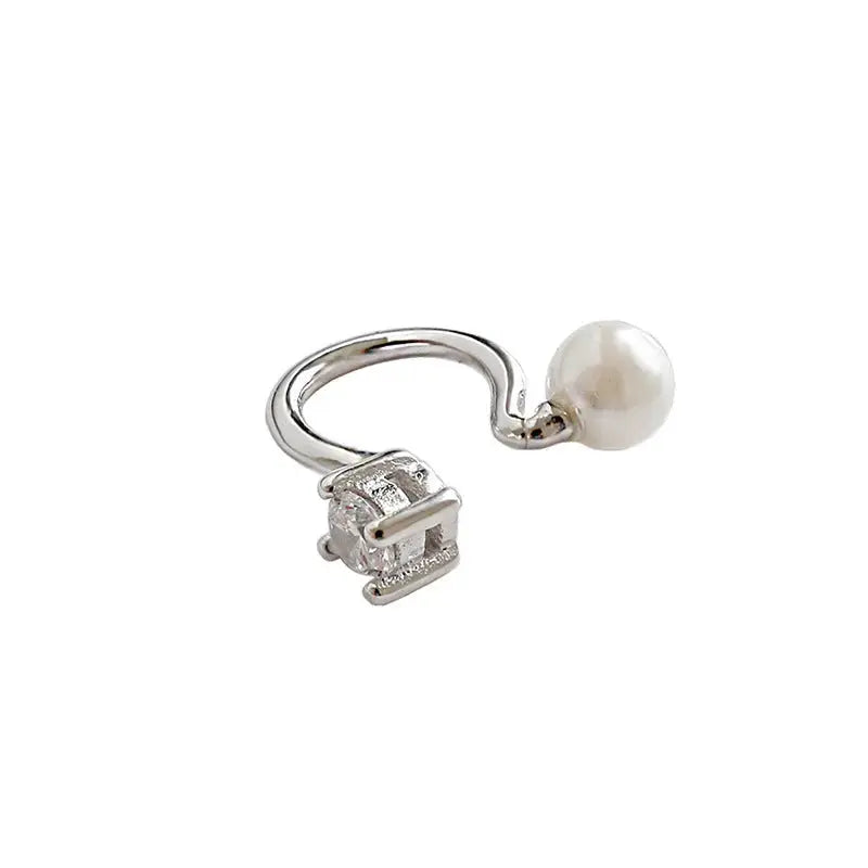 Lovcia Office Round Shell Pearl CZ 925 Sterling Silver Non-Pierced Earring(Single)-Earrings-Rhodium-Rhodium