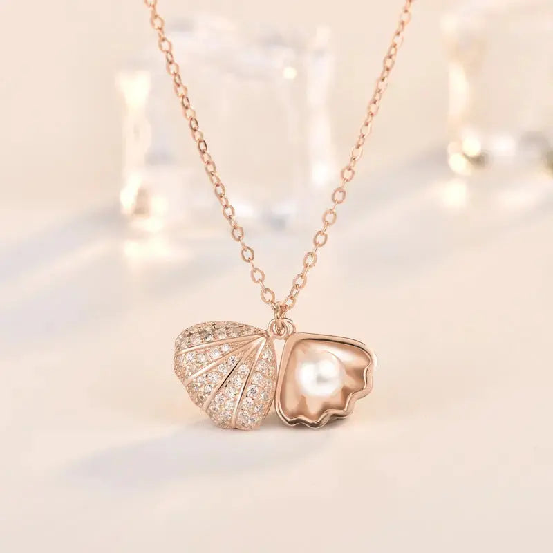 Lovcia Office Shell Pearl CZ Shell 925 Sterling Silver Adjustable Necklace-Necklaces-Silver-Silver