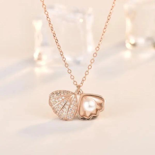 Lovcia Office Shell Pearl CZ Shell 925 Sterling Silver Adjustable Necklace-Necklaces-Silver-Silver