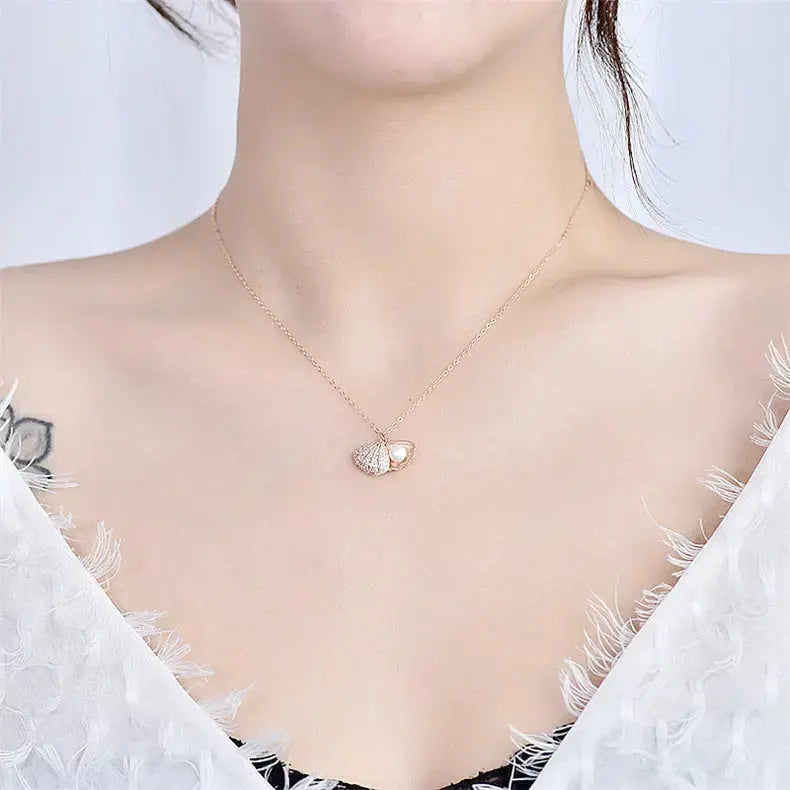 Lovcia Office Shell Pearl CZ Shell 925 Sterling Silver Adjustable Necklace-Necklaces-Silver-Silver