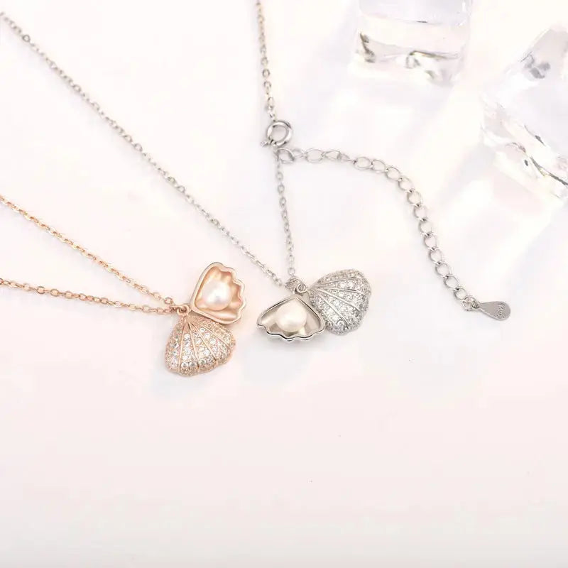 Lovcia Office Shell Pearl CZ Shell 925 Sterling Silver Adjustable Necklace-Necklaces-Silver-Silver