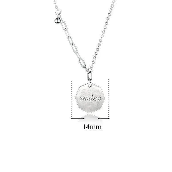 Lovcia Office Smile Letters Geometry 925 Sterling Silver Necklace-Necklaces-Silver-Silver