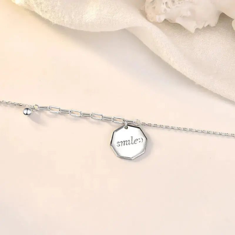 LOVCIA Office Smile Letters Geometry 925 Sterling Silver Necklace