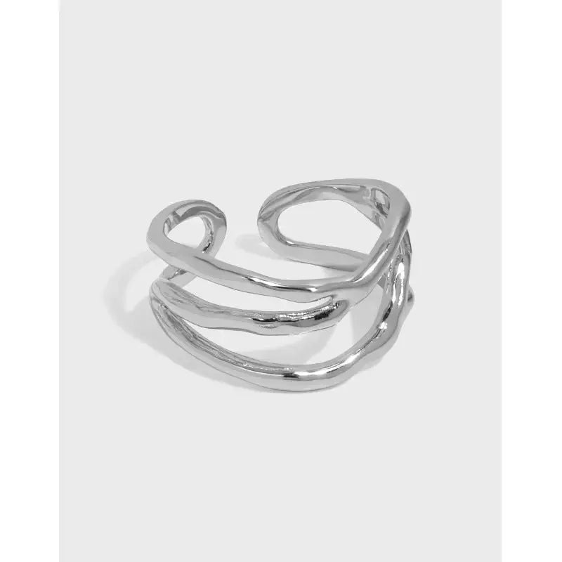 Lovcia Office Triple Layers Wide 925 Sterling Silver Adjustable Ring-Rings-Rhodium-Rhodium