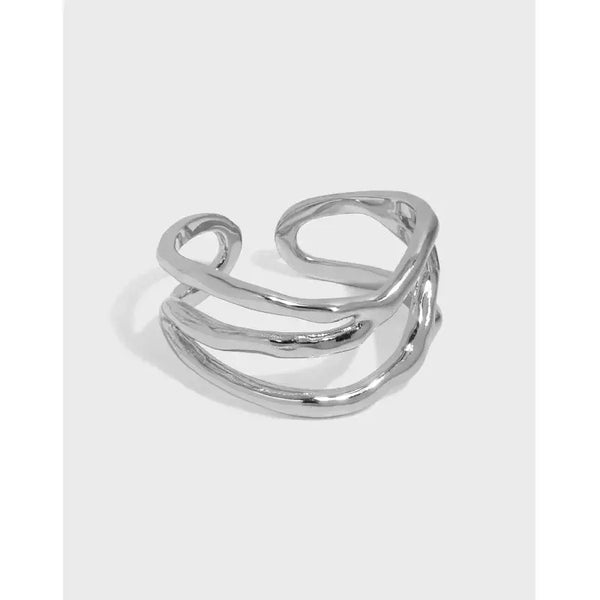Lovcia Office Triple Layers Wide 925 Sterling Silver Adjustable Ring-Rings-Rhodium-Rhodium