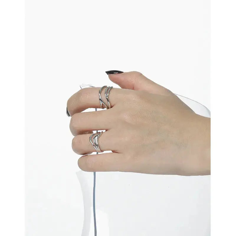Lovcia Office Triple Layers Wide 925 Sterling Silver Adjustable Ring-Rings-Rhodium-Rhodium