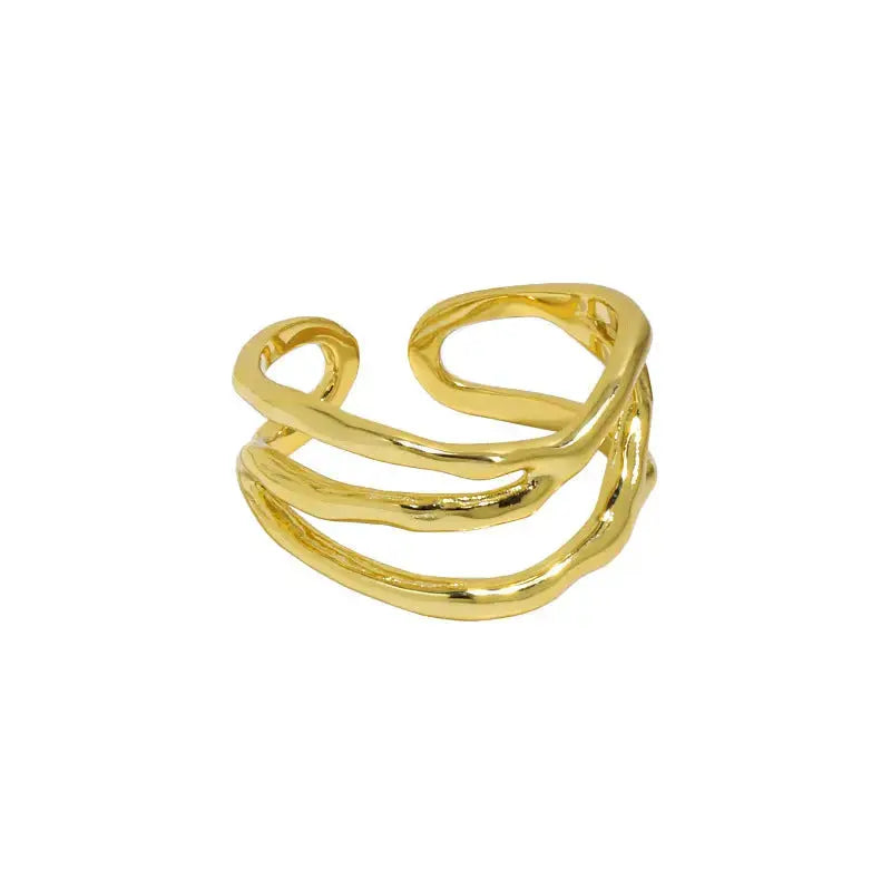 Lovcia Office Triple Layers Wide 925 Sterling Silver Adjustable Ring-Rings-Yellow Gold-Yellow Gold