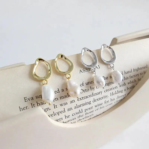 Lovcia Office Unique Natural Pearl 925 Sterling Silver Dangling Earrings-Earrings-Silver-Silver