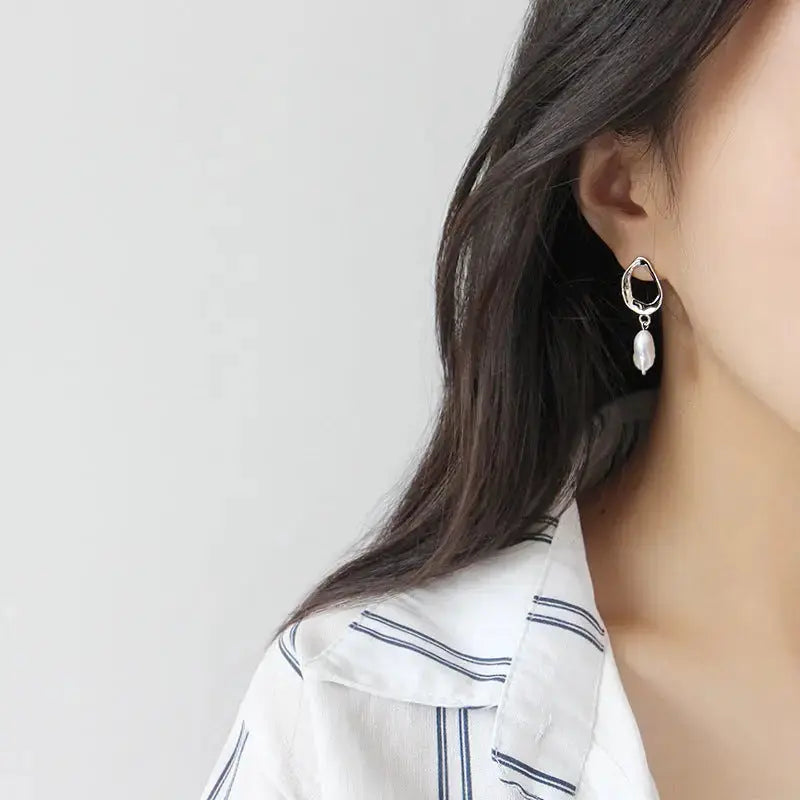 Lovcia Office Unique Natural Pearl 925 Sterling Silver Dangling Earrings-Earrings-Silver-Silver