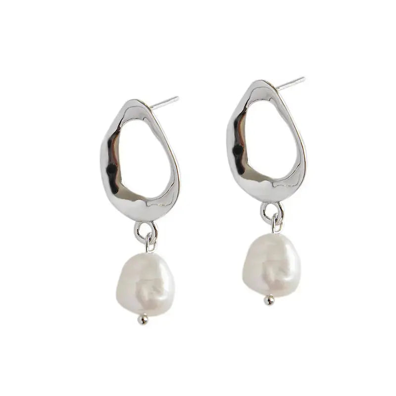 Lovcia Office Unique Natural Pearl 925 Sterling Silver Dangling Earrings-Earrings-Silver-Silver