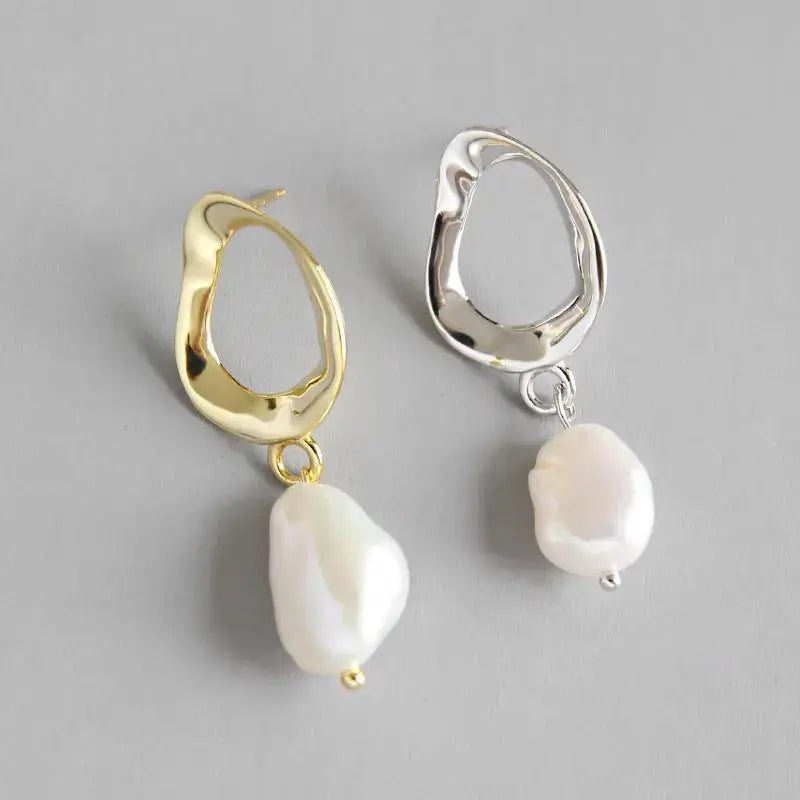 Lovcia Office Unique Natural Pearl 925 Sterling Silver Dangling Earrings-Earrings-Silver-Silver